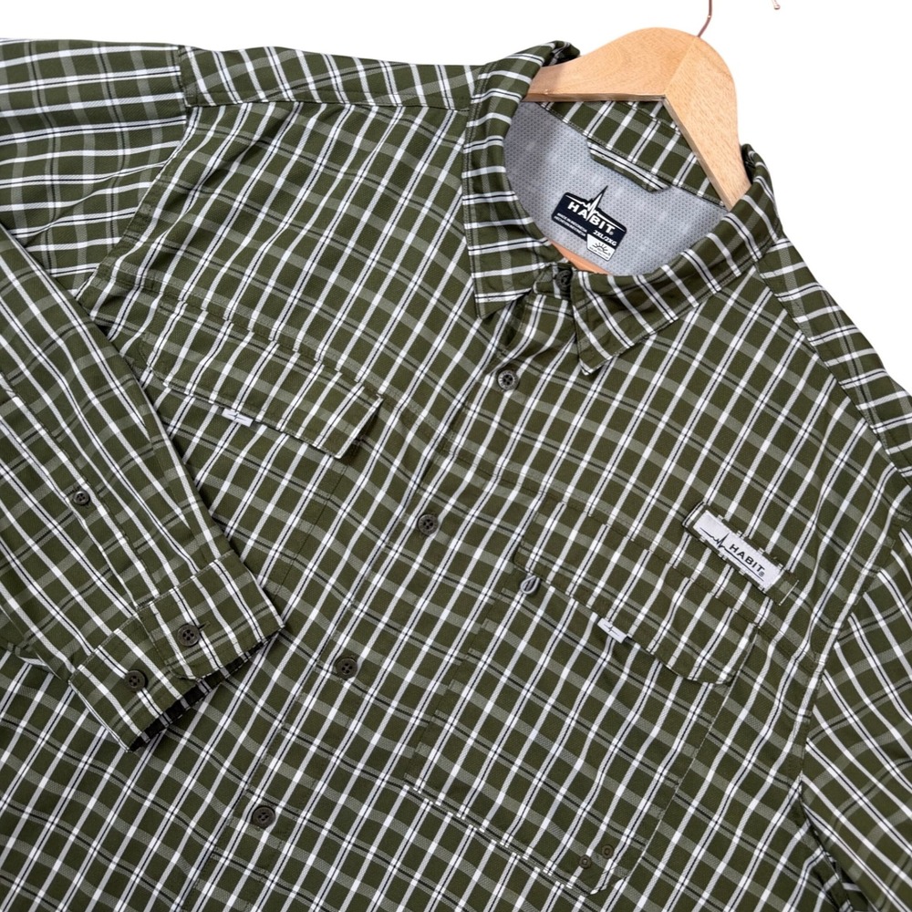 Habit Fishing Shirt Mens 2XL Ivy Green Plaid Solar Factor UPF 40+ TS10270